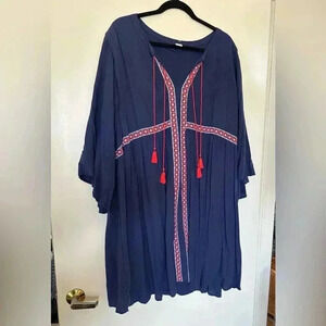 Flowy Sleeve Navy Mini Dress with Orange and White Ribbon Detail